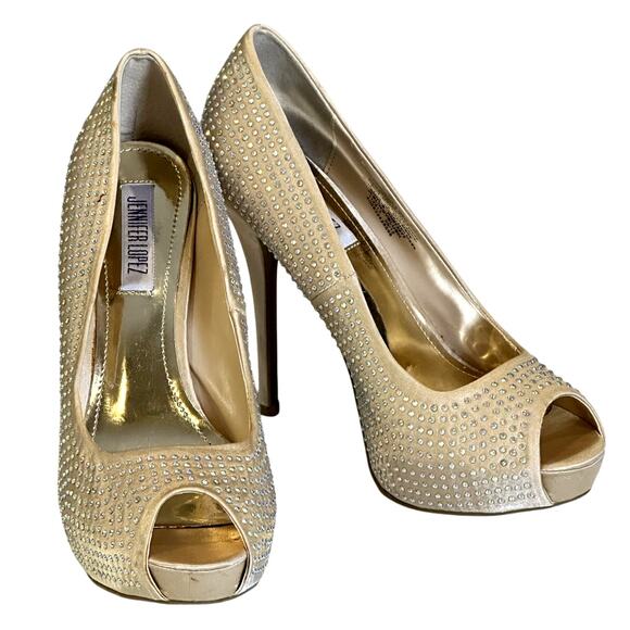 JLo Crystal Stilettos Peep Toe Design by Jennifer Lopez, Size 8 M - Picture 1 of 7